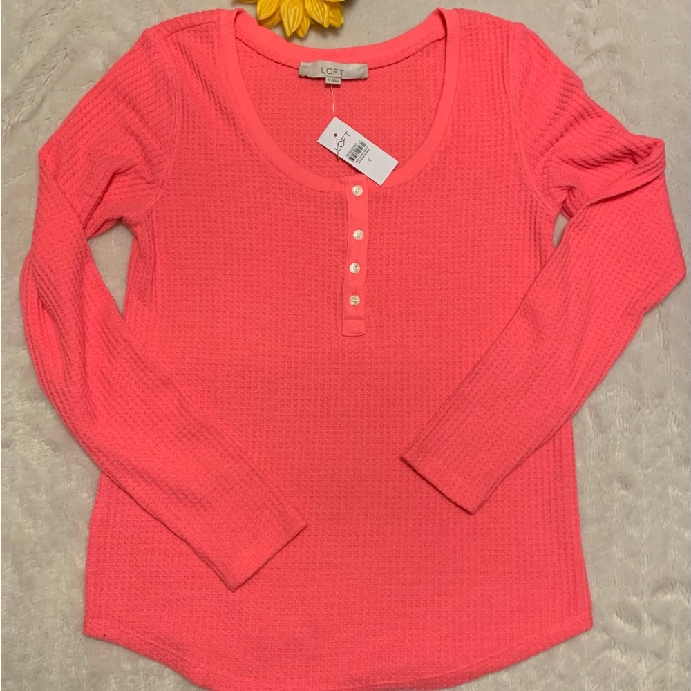 LOFT ladies Long sleeve neon pink soft poly blend tunic size Small NWT